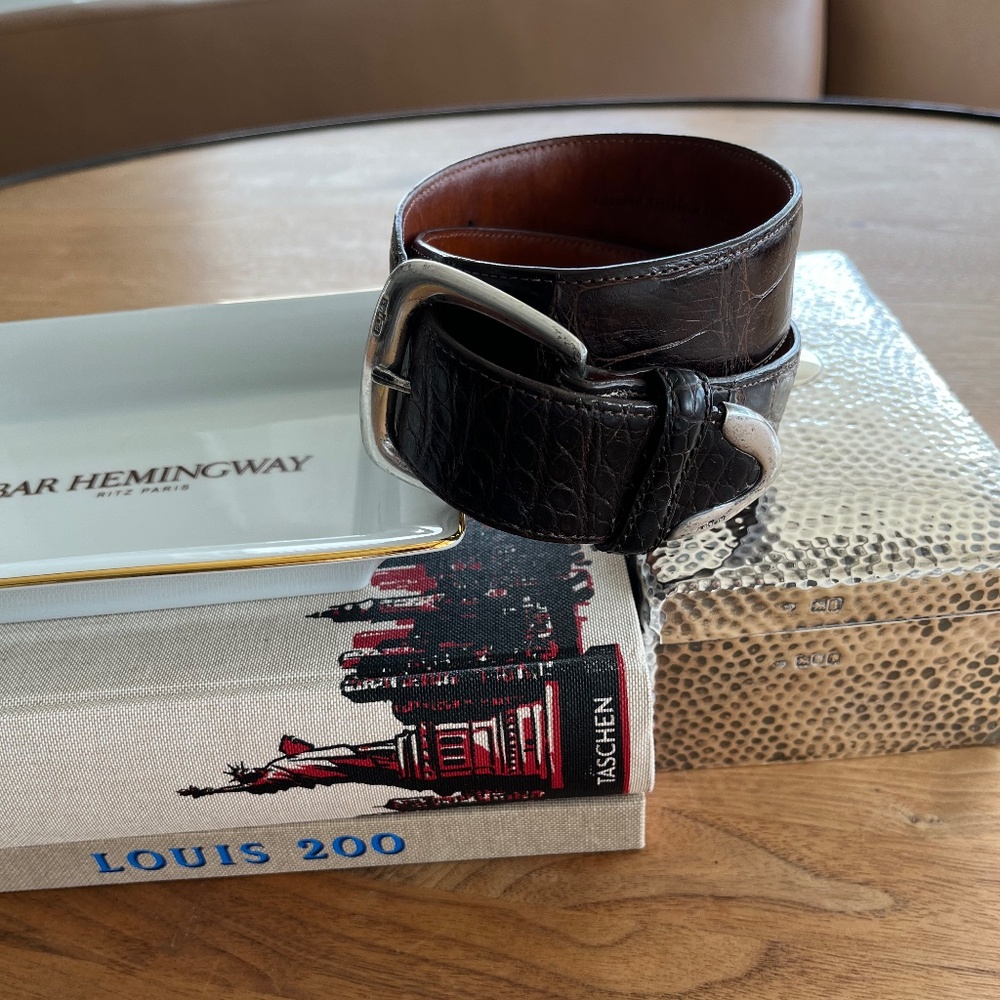 Ralph Lauren Genuine American Alligator Brown Belt:  Sterling Silver Buckle